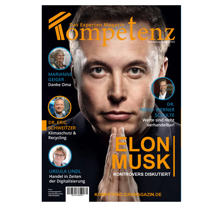 Cover der digitalen Sonderausgabe 2022 von Kompetenz – Das Expertenmagazin, welche das Buch "Was Elon Musk von meiner Oma lernen kann" begleitet